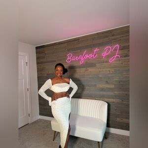 NWT Oh Polly! Embellished Maxi Skirt and Cowl Crop Top Sequin Two-Piece Set